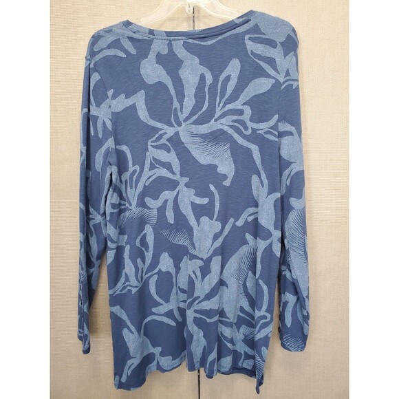 Chico's Cotton Blend Blue Abstract Print Button-Accent V-Neck Tunic Size 2 Large - Picture 6 of 7